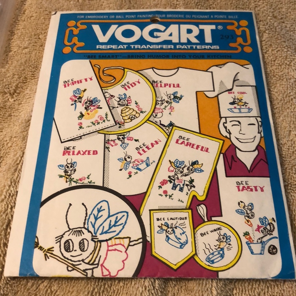 Vogart 293 Vintage "Bee Smart” Repeat Transfer Pattern Unused